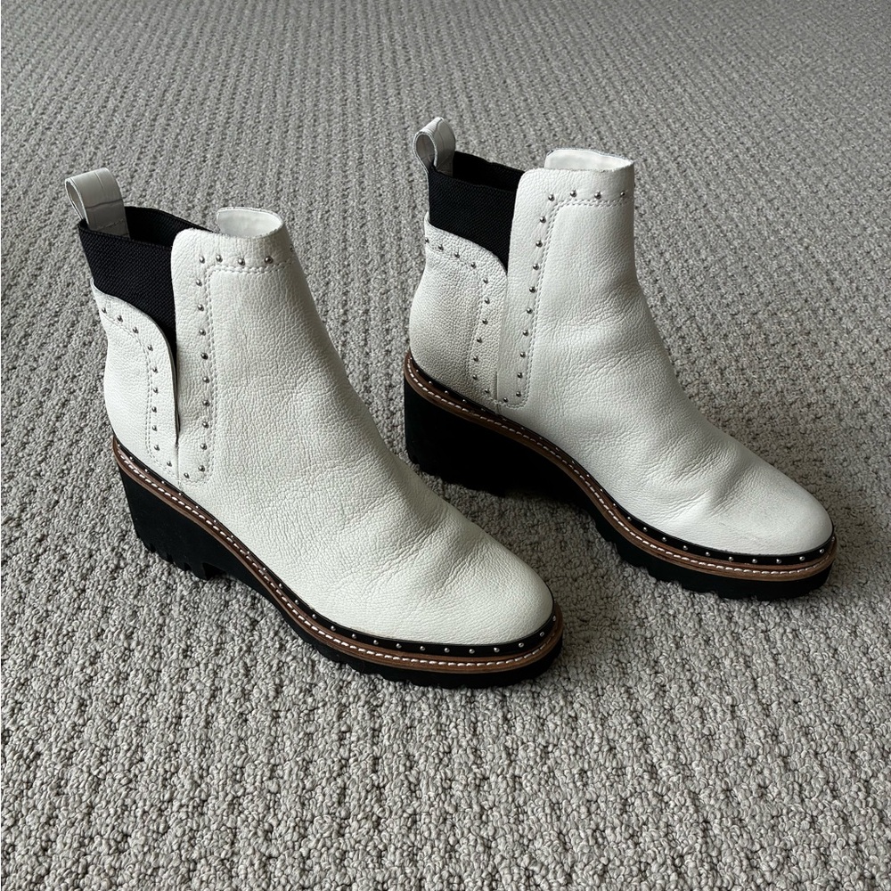 Dolce Vita Huey White Leather Chelsea Ankle Boots